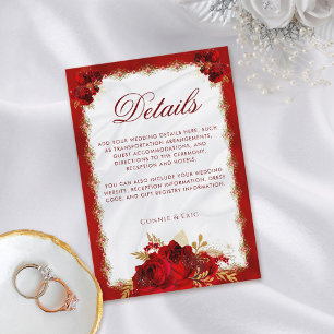 Elegant Floral Red and Gold Wedding Details Enclosure Card