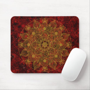 Elegant Floral Red, Black & Gold Mandala  Mouse Mat