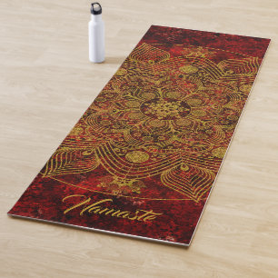 Elegant Floral Red, Black & Gold Mandala Namaste Yoga Mat