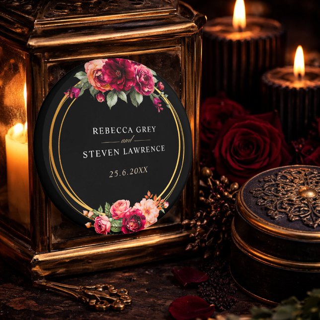 Elegant floral red black moody Romantic wedding Magnet (Creator Uploaded)