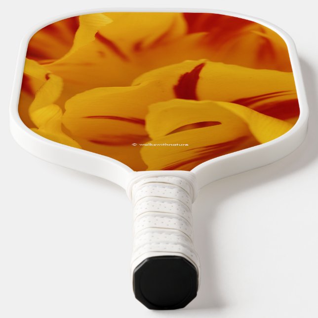 Elegant Floral Red Gold Monsella Tulips Pickleball Paddle (Laydown)