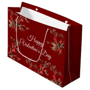 Elegant Floral Red Happy Valentine’s Day  Large Gift Bag
