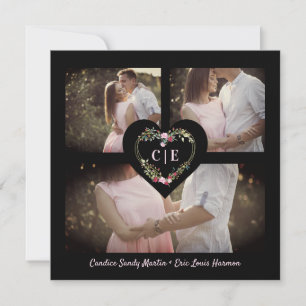 Elegant Floral Red Heart 3 Photos Instant Engaged Save The Date