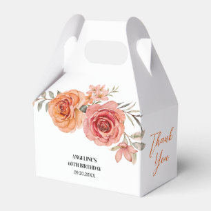 Elegant Floral Red Orange Rose Birthday Thank You Favour Box