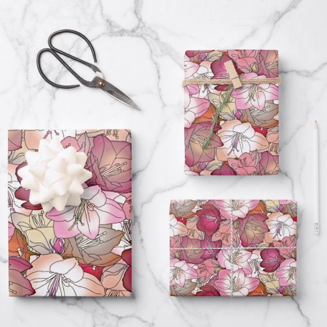 Elegant Floral Red & Pink Flowers Pattern Theme Wrapping Paper Sheet (Front)