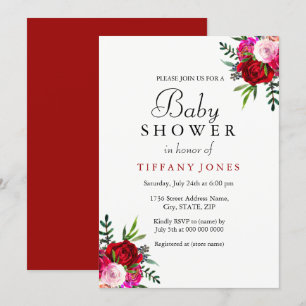 Elegant Floral Red Rose Baby Shower Invitation