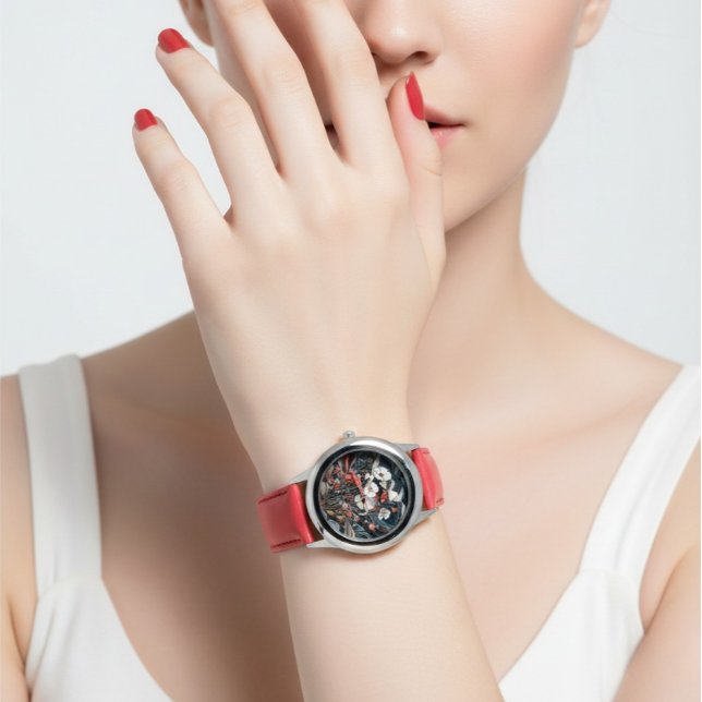 Elegant Floral Red Strap Women’s Analog Fashion  Watch (Creator Uploaded)