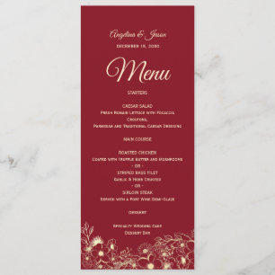 Elegant Floral Red Wedding Menu
