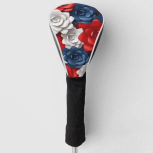 Elegant Floral Red White Blue Flower Garden Design Golf Head Cover