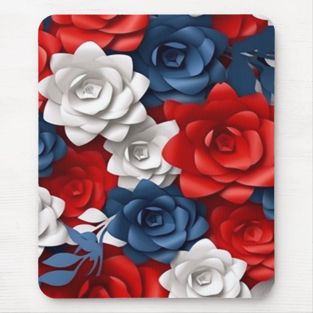 Elegant Floral Red White Blue Flower Garden Design Mouse Mat (Front)