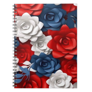 Elegant Floral Red White Blue Flower Garden USA Notebook