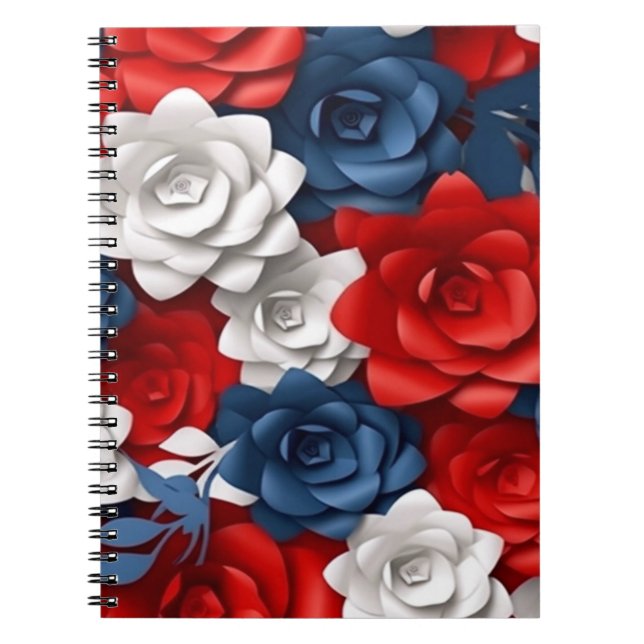 Elegant Floral Red White Blue Flower Garden USA  Notebook (Front)
