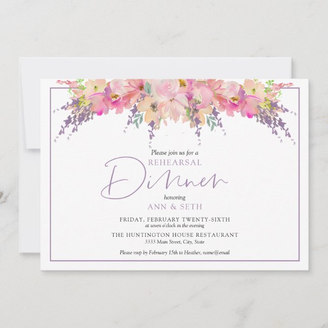 Elegant Floral Rehearsal Dinner Wedding Floral Invitation (Front)