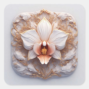 Elegant Floral Relief Design With Ornate Details Square Sticker
