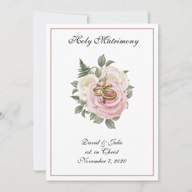 Elegant Floral Religious Catholic Wedding Roses Invitation (Front)