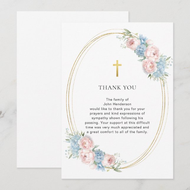 Elegant Floral Religious Funeral Thank You Card (Front/Back)