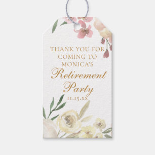 Elegant Floral Retirement Party Gold Script Gift Tags