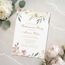 Elegant Floral Retirement Party Gold Script