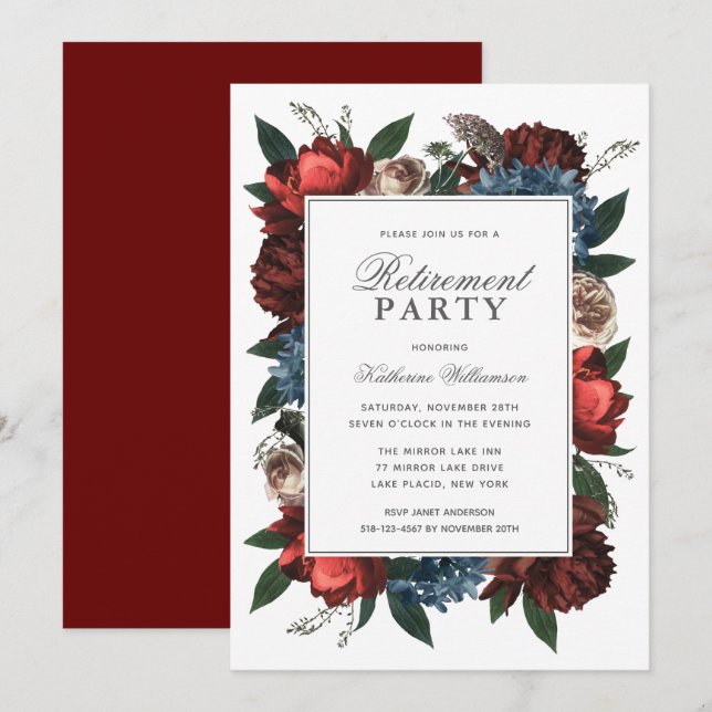 Elegant Floral Retirement Party Invitation (Front/Back)