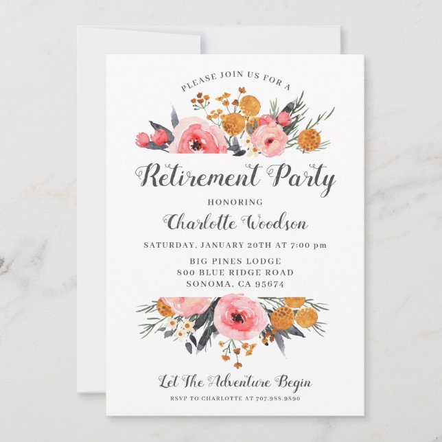 Elegant Floral Retirement Party  Invitation (Front)