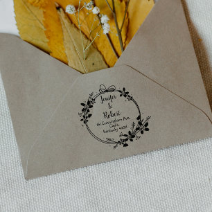 Elegant Floral Return Address Couple Rubber Stamp