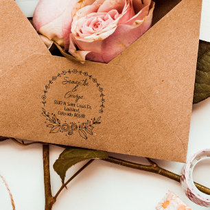 Elegant Floral Return Address  Rubber Stamp