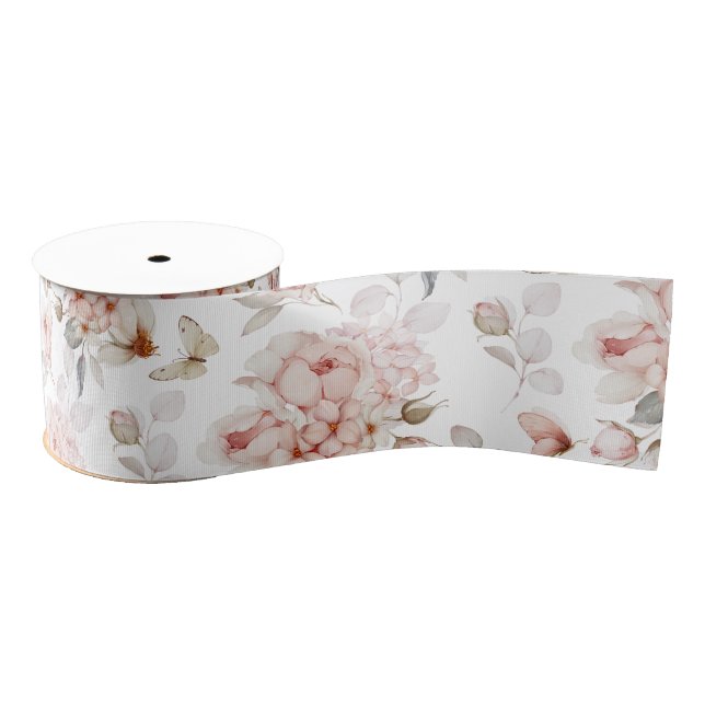 Elegant Floral Ribbon with Watercolor Peonies Grosgrain Ribbon (Spool)
