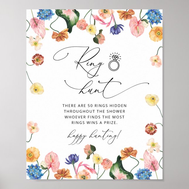 Elegant Floral Ring Hunt Bridal Shower Game Sign (Front)