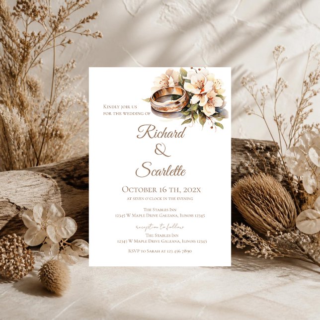 Elegant Floral Rings Wedding Invitation (Creator Uploaded)