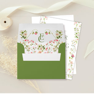 Elegant Floral Rococo Monogram Wedding Envelope