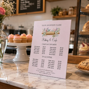 Elegant Floral Rolling Pin Bakery Price List Pedestal Sign