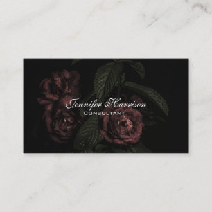 Elegant Floral Rose Bouquet Flowers On Black Business Card