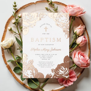 Elegant Floral Rose Gold Girl Baptism
