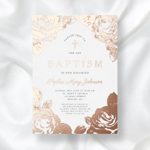 Elegant Floral Rose Gold Girl Baptism