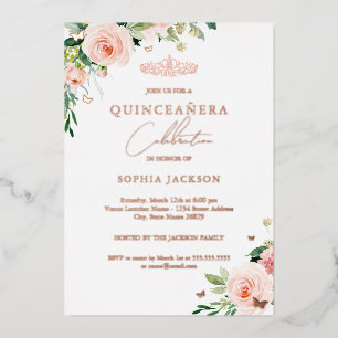 Elegant Floral Rose Gold Photo Quinceanera