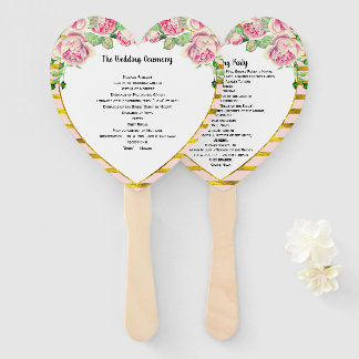 Elegant Floral Rose Gold Pink Heart Shape Hand Fan