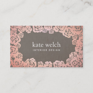 Elegant Floral Rose Gold Roses Interior Designer Business Card