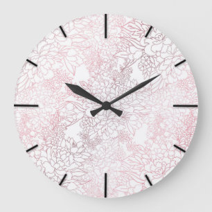 Elegant floral rose gold strokes doodles design large clock
