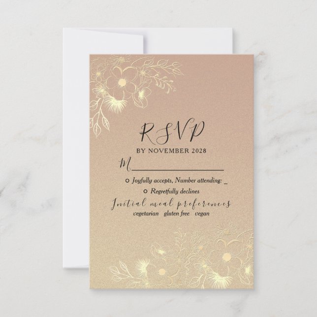 Elegant Floral Rose Gold Wedding  RSVP Card (Front)