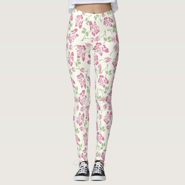 Elegant Floral Rose Leggings (Front)