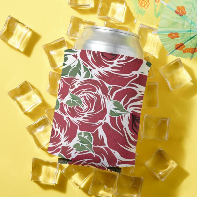 Elegant Floral Rose Petal Pattern  Can Cooler (In Situ Summer)