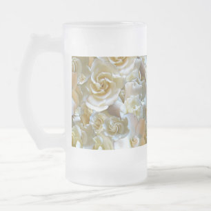 Elegant Floral Rose Petal Pattern Frosted Glass Beer Mug