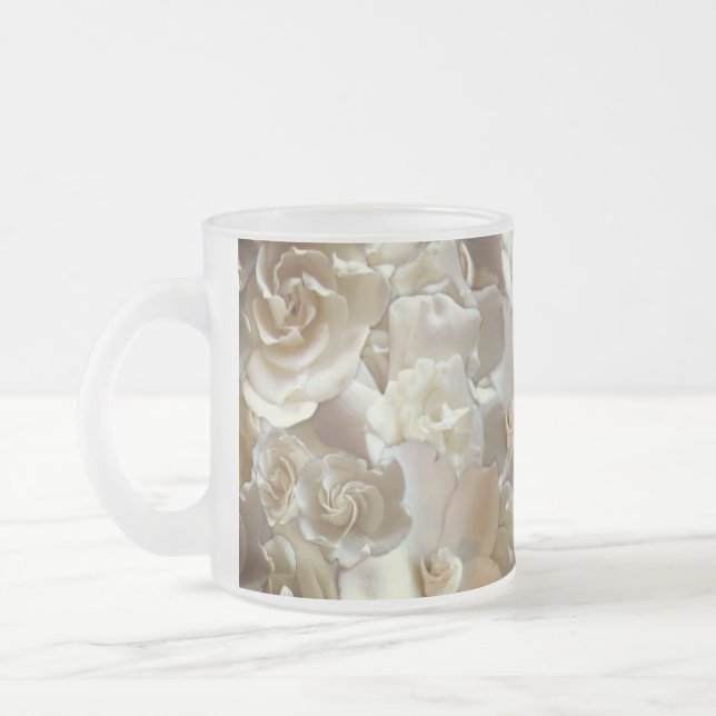 Elegant Floral Rose Petal Pattern  Frosted Glass Coffee Mug (Left)