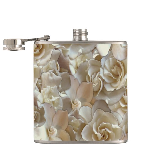 Elegant Floral Rose Petal Pattern  Hip Flask (Opened)