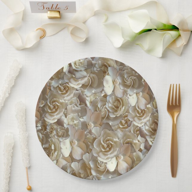 Elegant Floral Rose Petal Pattern  Paper Plate (Wedding)