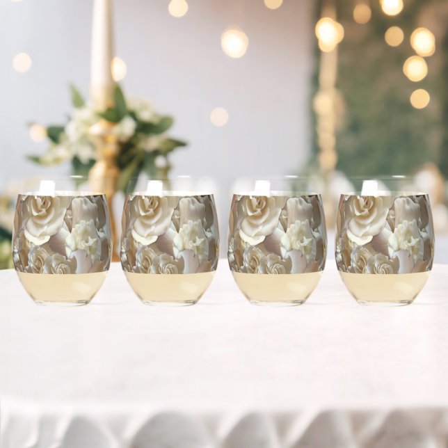 Elegant Floral Rose Petal Pattern  Stemless Wine Glass (Insitu (Wedding))