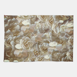 Elegant Floral Rose Petal Pattern  Tea Towel