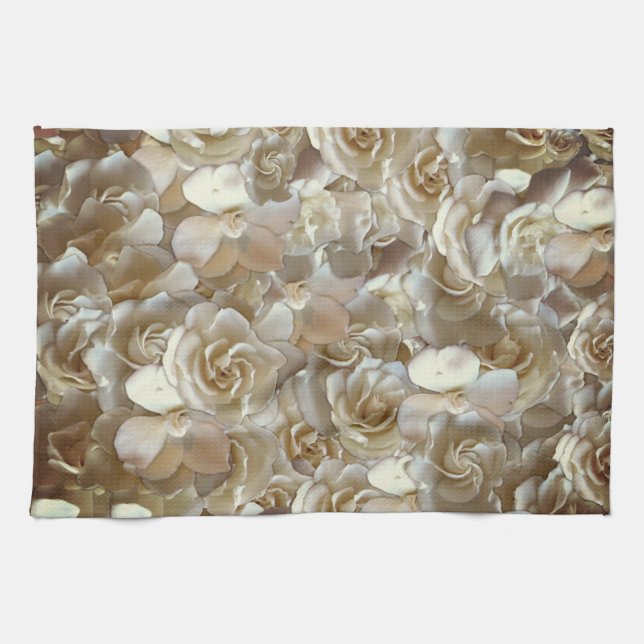 Elegant Floral Rose Petal Pattern  Tea Towel (Horizontal)