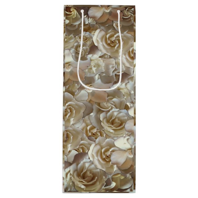 Elegant Floral Rose Petal Pattern  Wine Gift Bag (Front)