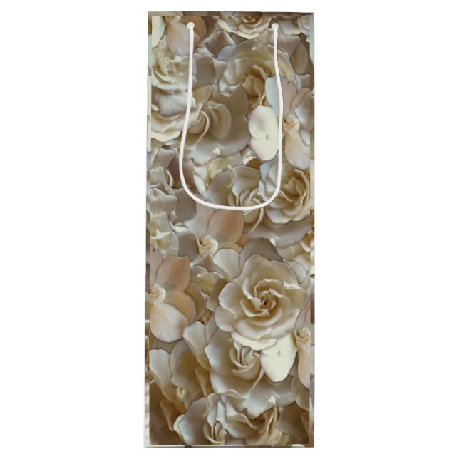 Elegant Floral Rose Petal Pattern  Wine Gift Bag (Front)